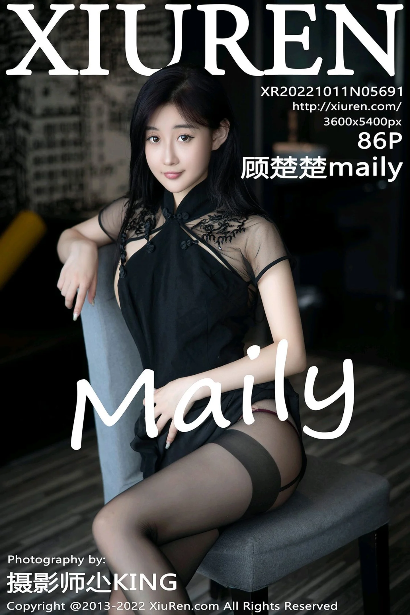 [XiuRen秀人网] VOL.5691 模特顾楚楚maily性感黑色旗袍服配魅惑黑丝秀美腿甜美迷人写真86P-秀人网官方网站